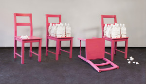 Participatory sculptural installation inviting viewers to decide whether to damage or preserve the artwork, exploring human rights, violence, and moral responsibility.